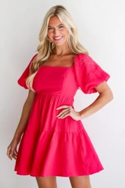 Admirable Essence Fuchsia Linen Mini Dress -Trendy Clothing Store shopdressup fuschia mini dress 6