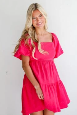 Admirable Essence Fuchsia Linen Mini Dress -Trendy Clothing Store shopdressup fuschia mini dress 7