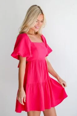Admirable Essence Fuchsia Linen Mini Dress -Trendy Clothing Store shopdressup fuschia mini dress 9