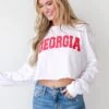 White Georgia Long Sleeve Cropped Tee -Trendy Clothing Store shopdressup georgia cropped pullover 2 a5887355 74b4 4b6a 9a92 02bc139fb38c