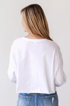 White Georgia Long Sleeve Cropped Tee -Trendy Clothing Store shopdressup georgia cropped pullover 7 db1b1753 0643 4670 8604 8da029a0406a