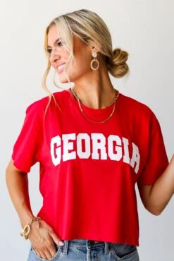 Red Georgia Cropped Tee -Trendy Clothing Store shopdressup georgia tee 42ff8403 9f78 4706 9686 3d4f63e7bcb6