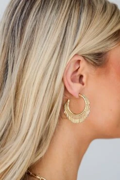 Esther Gold Fringe Hoop Earrings -Trendy Clothing Store shopdressup gold hoop earrings 4 efea094d 9c91 424f baae ea224eba1e56