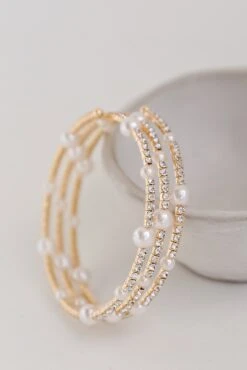 Claire Gold Pearl + Rhinestone Bracelet Set