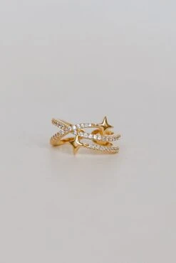 Eliza Gold Rhinestone Star Triple Ring
