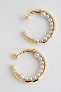 Elle Gold Pearl Double Hoop Earrings