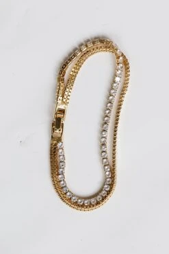 Remi Gold Rhinestone Layered Chain Bracelet