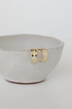 Brianna Gold Rhinestone Mini Hoop Earrings -Trendy Clothing Store shopdressup gold rhinestone hoop earrings 5