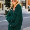 Snuggly Touch Hunter Green Cable Knit Cardigan - DOORBUSTER -Trendy Clothing Store shopdressup green cable knit cardigan