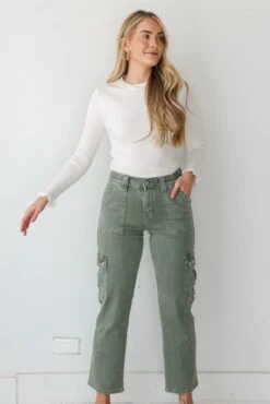 FINAL SALE - Dixie Army Green Utility Cargo Jeans -Trendy Clothing Store shopdressup green cargo jeans 3