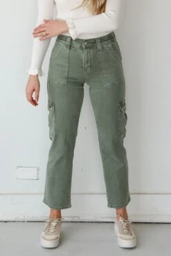 FINAL SALE - Dixie Army Green Utility Cargo Jeans -Trendy Clothing Store shopdressup green cargo jeans 4
