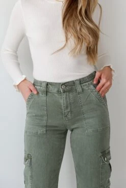 FINAL SALE - Dixie Army Green Utility Cargo Jeans -Trendy Clothing Store shopdressup green cargo jeans 5