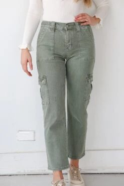 FINAL SALE - Dixie Army Green Utility Cargo Jeans -Trendy Clothing Store shopdressup green cargo jeans 7