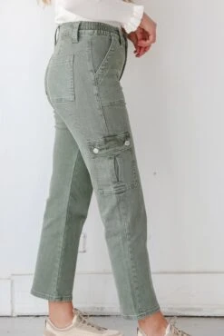 FINAL SALE - Dixie Army Green Utility Cargo Jeans -Trendy Clothing Store shopdressup green cargo jeans 9