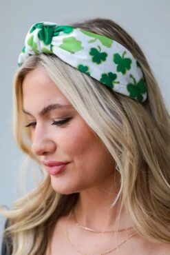 Pinch Me If You Dare White Four Leaf Clover Knotted Headband