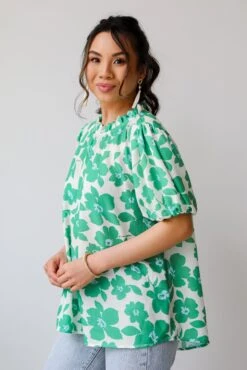 Embrace The Aesthetic Green Floral Blouse -Trendy Clothing Store shopdressup green floral blouse 6 97dab039 8af1 4114 877f 3dec3d70d321