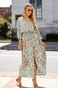 Bohemian Sun Jade Floral Maxi Dress