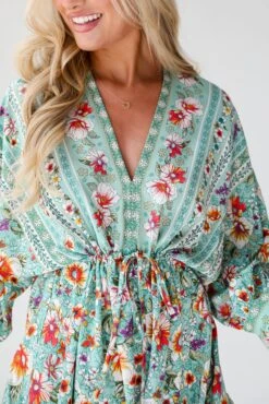 Bohemian Sun Jade Floral Mini Dress -Trendy Clothing Store shopdressup green floral mini dress 6