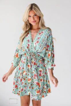 Bohemian Sun Jade Floral Mini Dress -Trendy Clothing Store shopdressup green floral mini dress 863f4a16 20cc 45cb 831b 368df10c5185