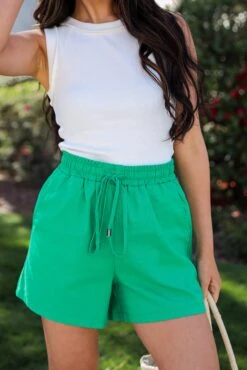Seasonal Breeze Green Linen Shorts