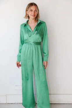 FINAL SALE - Irresistibly Chic Green Satin Jumpsuit -Trendy Clothing Store shopdressup green satin jumpsuit 3