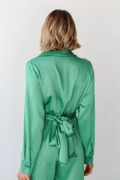 FINAL SALE - Irresistibly Chic Green Satin Jumpsuit -Trendy Clothing Store shopdressup green satin jumpsuit 7