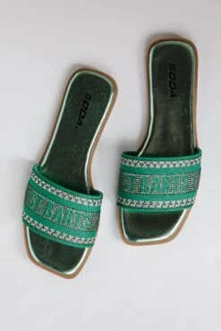 FINAL SALE - St. Barts Green Rhinestone Slide Sandals -Trendy Clothing Store shopdressup green st barts slide sandals 3