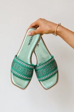 FINAL SALE - St. Barts Green Rhinestone Slide Sandals -Trendy Clothing Store shopdressup green st barts slide sandals1 6