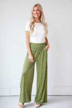 Endlessly Breezy Green Velvet Stripe Pants -Trendy Clothing Store shopdressup green striped pants 2