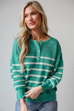 FINAL SALE - Vital Style Emerald Green Striped Knit Top -Trendy Clothing Store shopdressup green striped sweater 4 2135d4a1 7c25 4dea ba2e 1c7f86595a2b