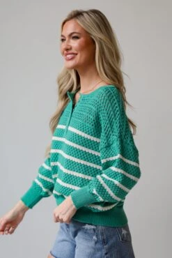 FINAL SALE - Vital Style Emerald Green Striped Knit Top -Trendy Clothing Store shopdressup green striped sweater 5 59625f4f 49f4 4244 8537 514129b45487