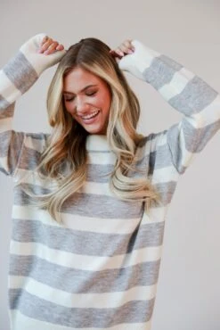 Hannah Heather Grey Striped Sweater - DOORBUSTER -Trendy Clothing Store shopdressup grey striped sweater 3 47d21dcf f753 4954 9cff d2ea1733b9ca