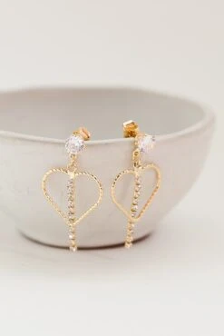 Blakely Gold Rhinestone Heart Drop Earrings
