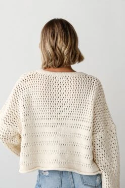 FINAL SALE - Santa Monica Natural Crochet Sweater -Trendy Clothing Store shopdressup ivory crochet sweater 8