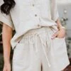 Sunny Day Bliss Linen Shorts -Trendy Clothing Store shopdressup khaki linen shorts