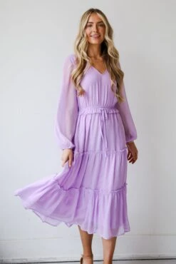 FINAL SALE - Blossoming Attitude Midi Dress -Trendy Clothing Store shopdressup lavender midi dress 3 46f9a933 bb2b 4cd2 936a 4c966dc9e4db
