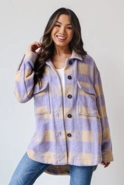 FINAL SALE - Cozy Sensation Lavender Plaid Shacket -Trendy Clothing Store shopdressup lavender plaid shacket 3