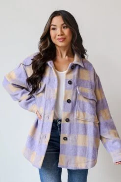 FINAL SALE - Cozy Sensation Lavender Plaid Shacket -Trendy Clothing Store shopdressup lavender plaid shacket 4