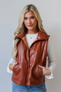 FINAL SALE - Coolest Demeanor Camel Leather Puffer Vest -Trendy Clothing Store shopdressup leather puffer vest 5