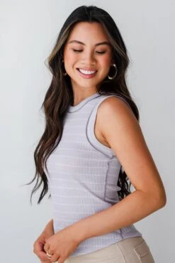 Sadie Lilac Striped Exposed Seam Tank -Trendy Clothing Store shopdressup lilac striped tank 5