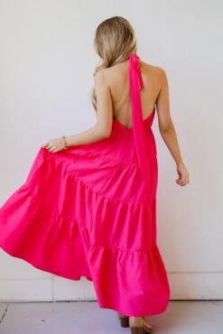 Sun-Sational Magenta Tiered Halter Maxi Dress -Trendy Clothing Store shopdressup magenta halter maxi dress 11