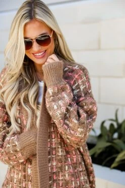 FINAL SALE - Cuddly Instinct Mocha Plaid Stitch Cardigan -Trendy Clothing Store shopdressup mocha knit cardigan 11 216f7d50 8d48 40cc 9284 886e78664a26