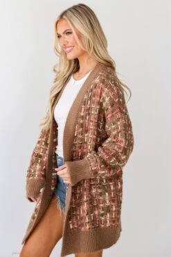FINAL SALE - Cuddly Instinct Mocha Plaid Stitch Cardigan -Trendy Clothing Store shopdressup mocha knit cardigan 8 3b3049a2 7f55 488b ae37 46f219a6a914