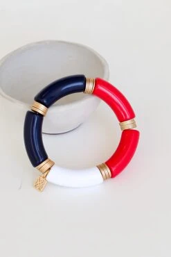 Red + Navy Color Block Tube Bracelet -Trendy Clothing Store shopdressup navy bracelet 5