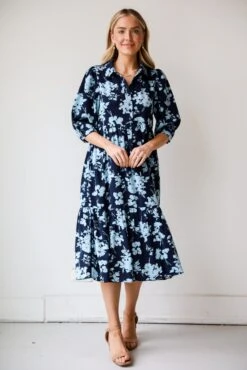 FINAL SALE - My Love Story Navy Floral Midi Dress -Trendy Clothing Store shopdressup navy floral midi dress 2