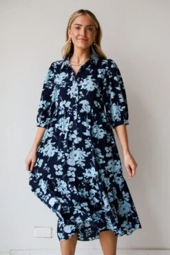 FINAL SALE - My Love Story Navy Floral Midi Dress -Trendy Clothing Store shopdressup navy floral midi dress