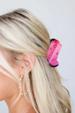 Gone Out West Pink Cowboy Boot Claw Hair Clip -Trendy Clothing Store shopdressup pink boot hair clip 3