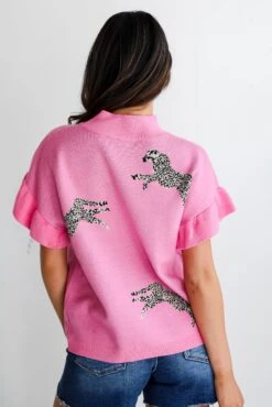 Wildly Sweet Pink Cheetah Sweater Top -Trendy Clothing Store shopdressup pink cheetah knit top 11