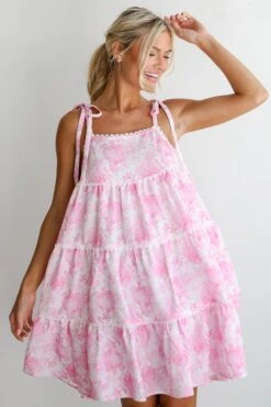 Delicate Addition Pink Floral Tiered Mini Dress -Trendy Clothing Store shopdressup pink floral mini Dress 2 6890be26 b34e 4359 aca5 cfd954246060