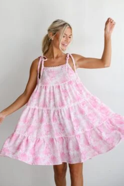 Delicate Addition Pink Floral Tiered Mini Dress -Trendy Clothing Store shopdressup pink floral mini Dress 88728686 4d76 4895 be9d 8d5fa97b715b